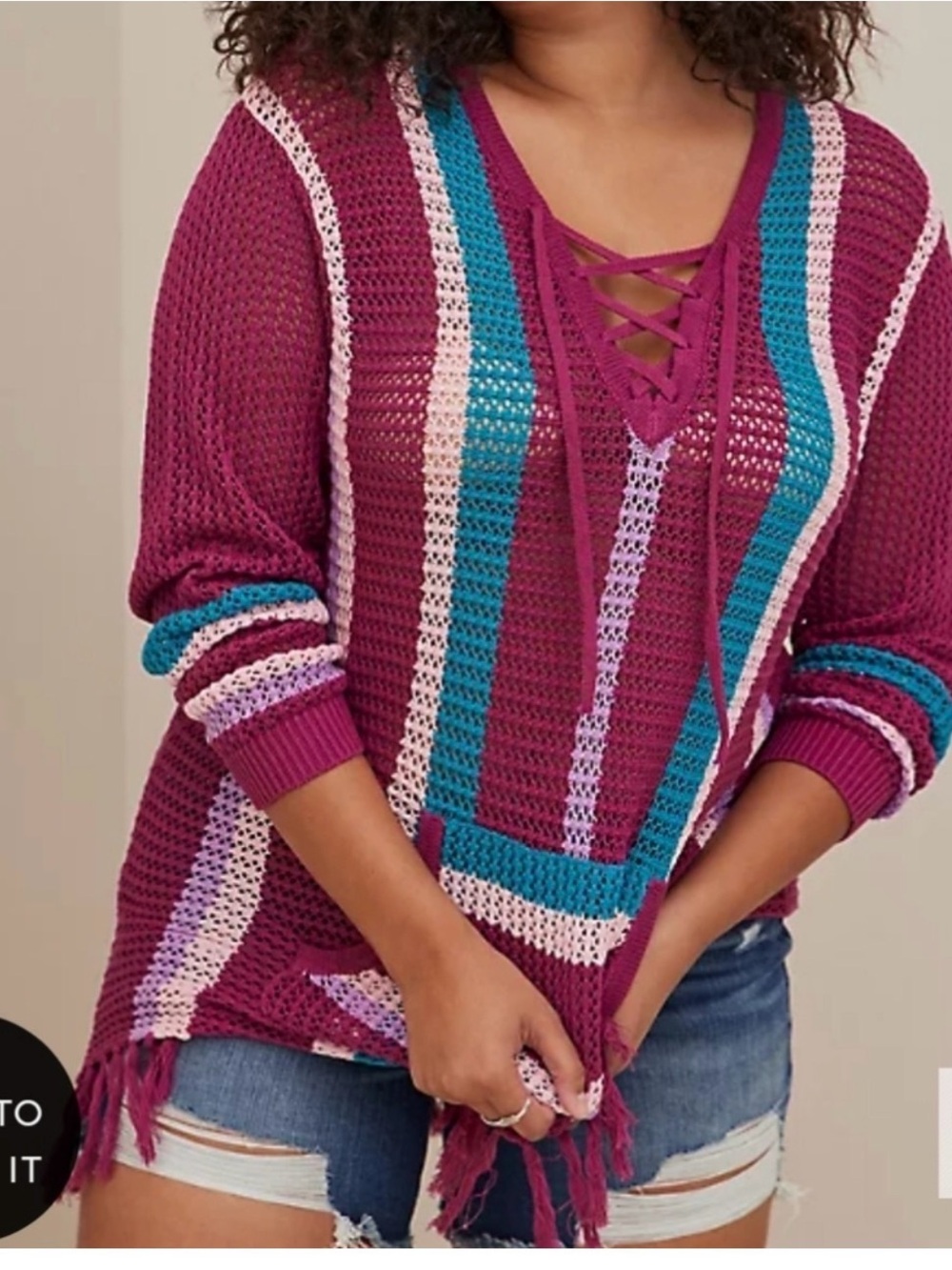 🆕️ PURPLE/TEAL STRIPED OPEN STITCH BAJA PULLOVER SWEATER - COTTON